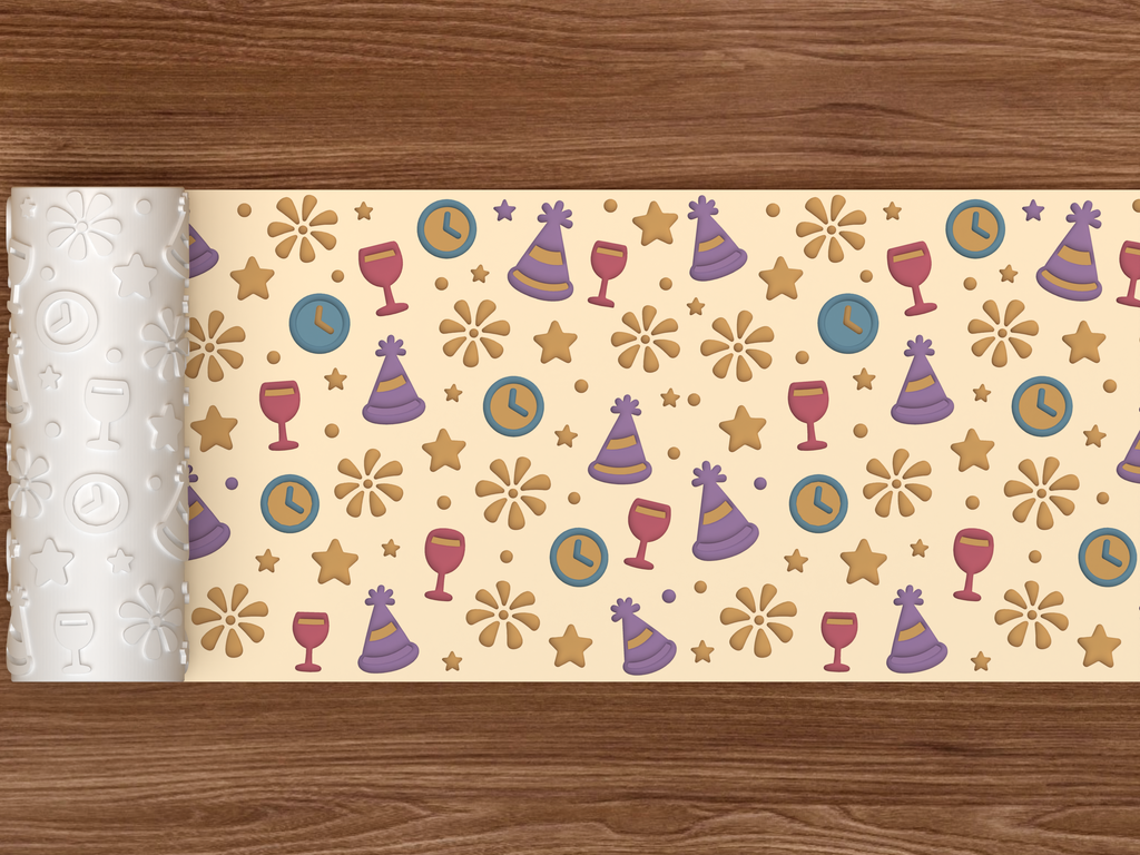 New Year Celebration Textured Roller STL File - 02 wide shot deboss colored