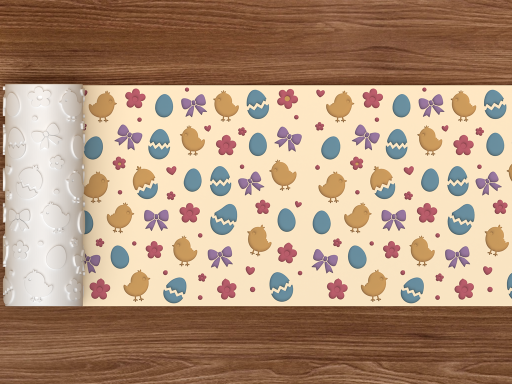 Easter Chick Textured Roller STL File - 02 wide shot deboss colored