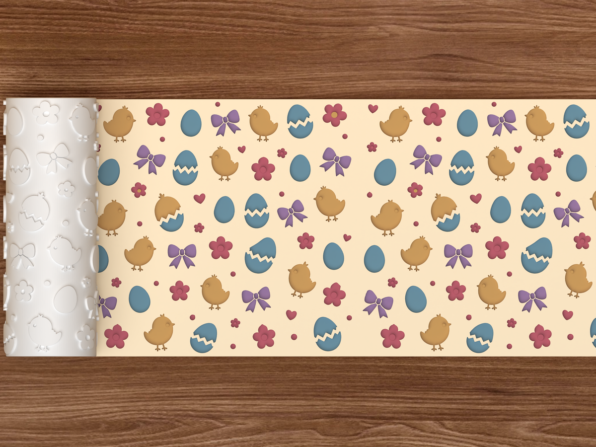 Easter Chick Textured Roller STL File - 02 wide shot deboss colored