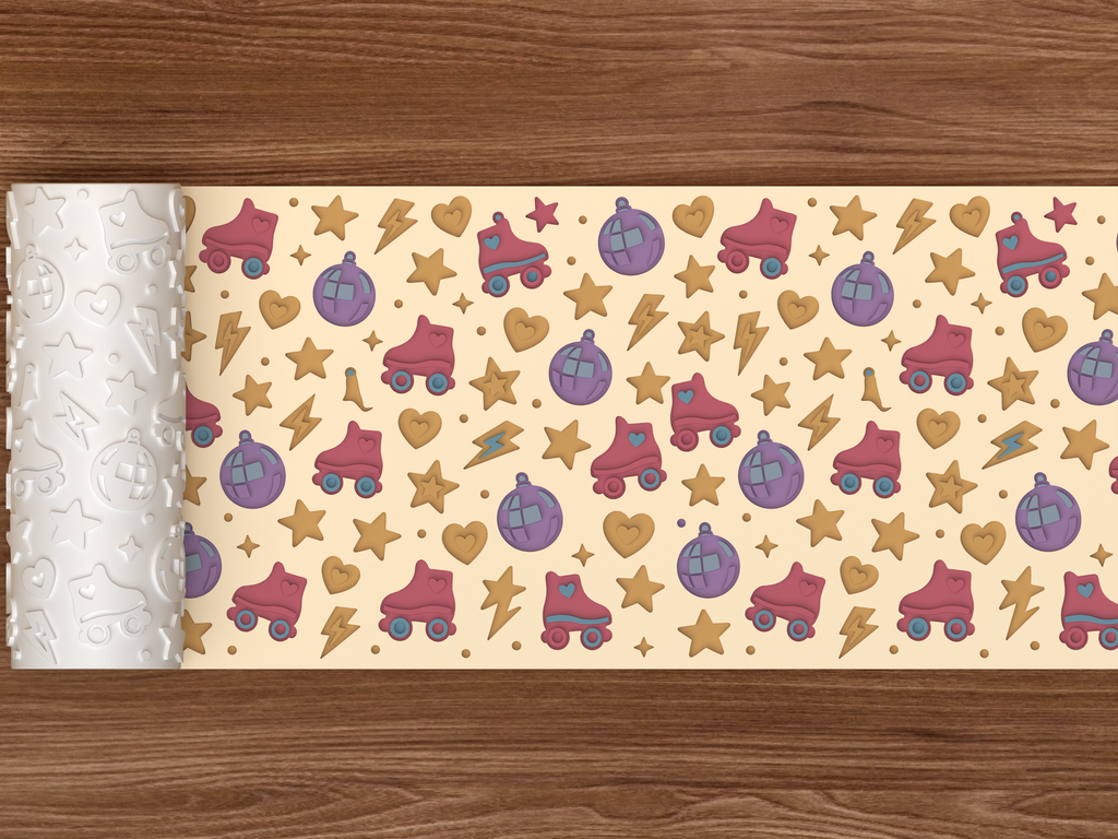 Retro Roller Disco Textured Roller STL File - 02 wide shot deboss colored