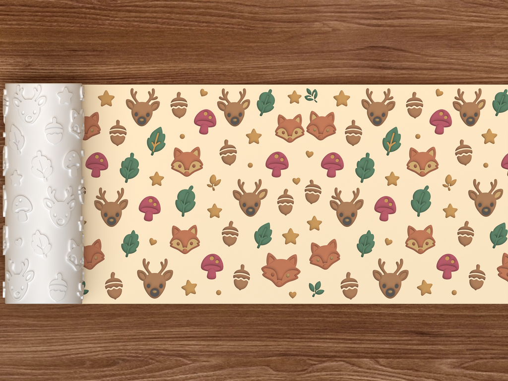 Woodland Forest Animals Textured Roller STL File - 02 wide shot deboss colored