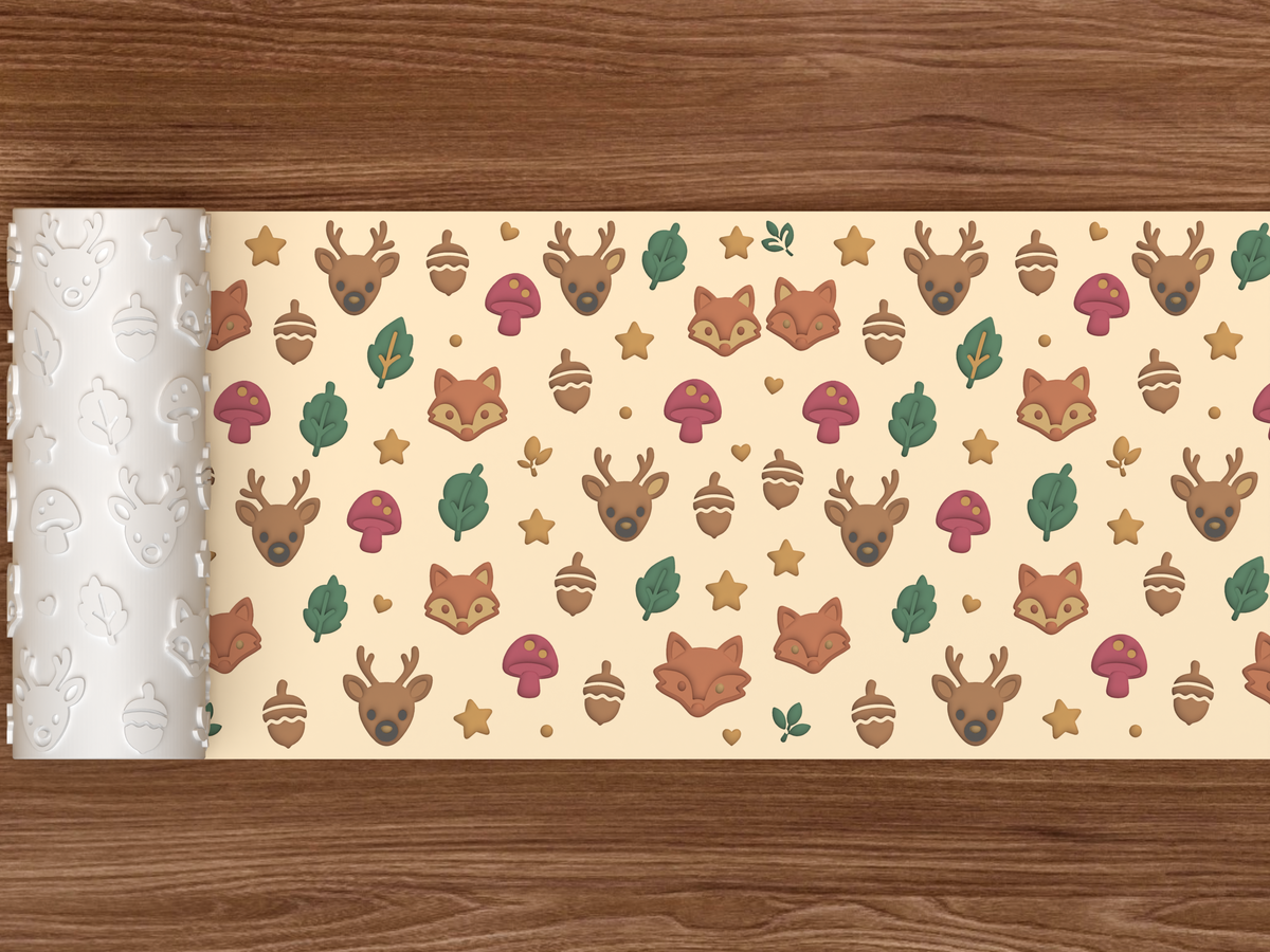 Woodland Forest Animals Textured Roller STL File - 02 wide shot deboss colored
