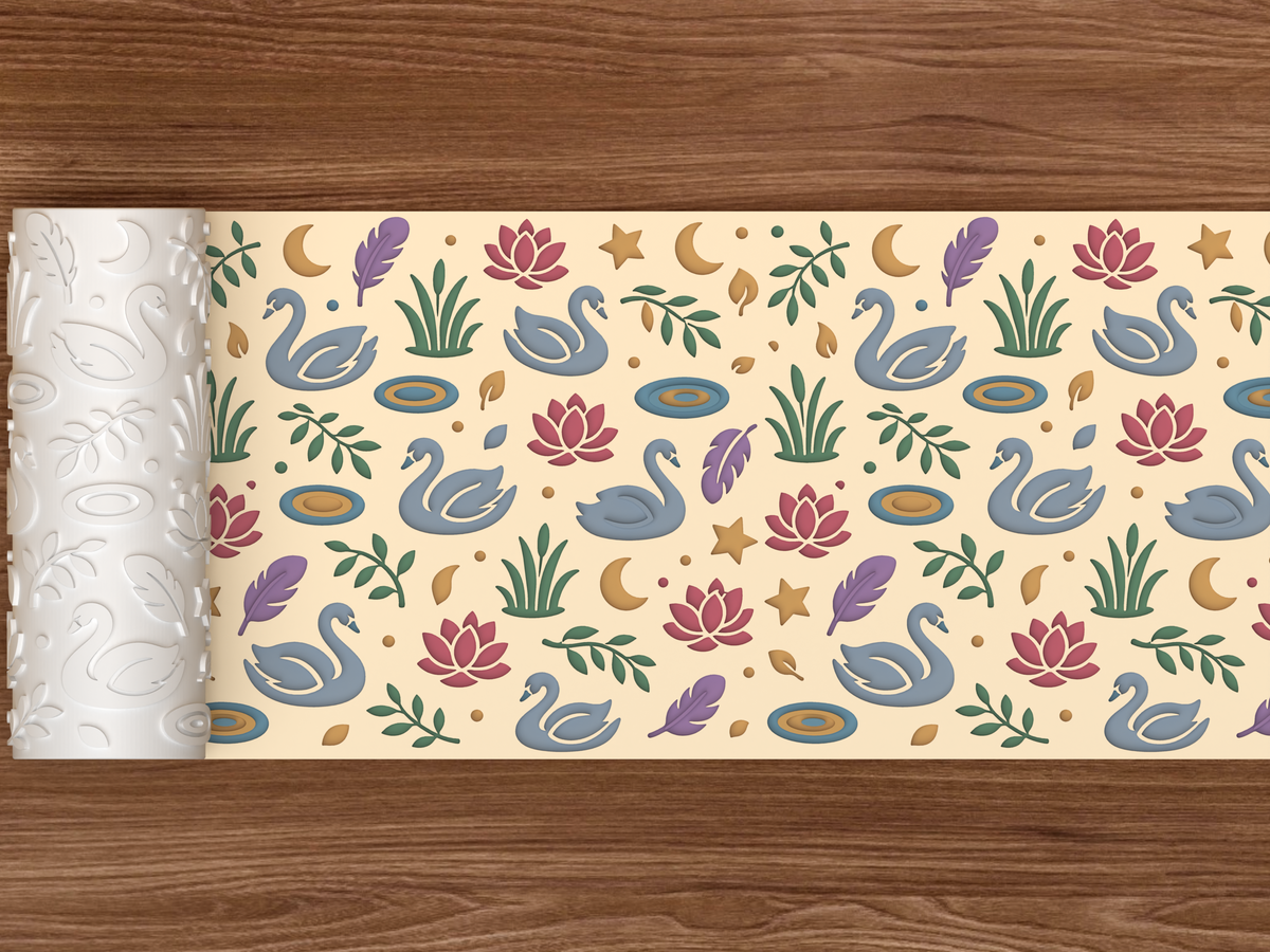 Swan Lake Garden Textured Roller STL File - 02 wide shot deboss colored