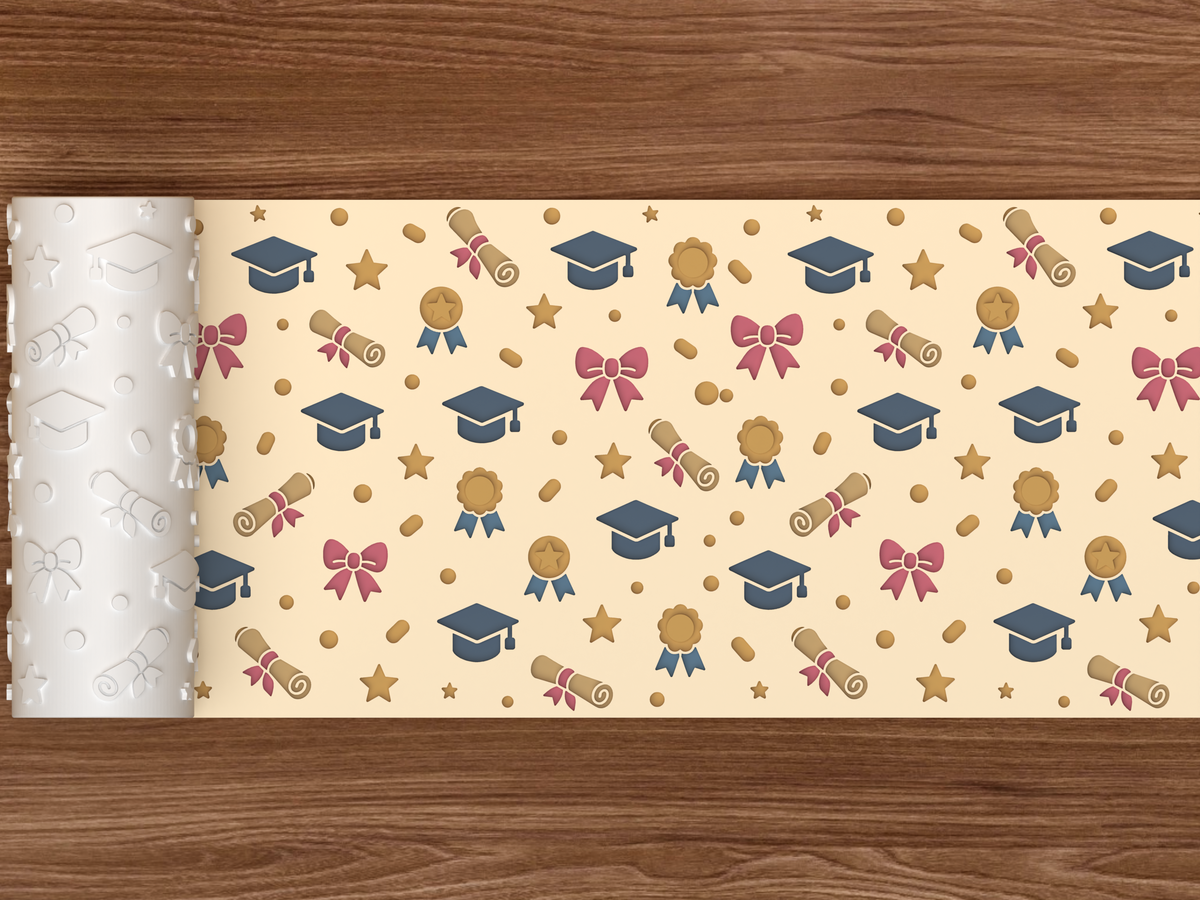 Graduation Celebration Textured Roller STL File - 02 wide shot deboss colored