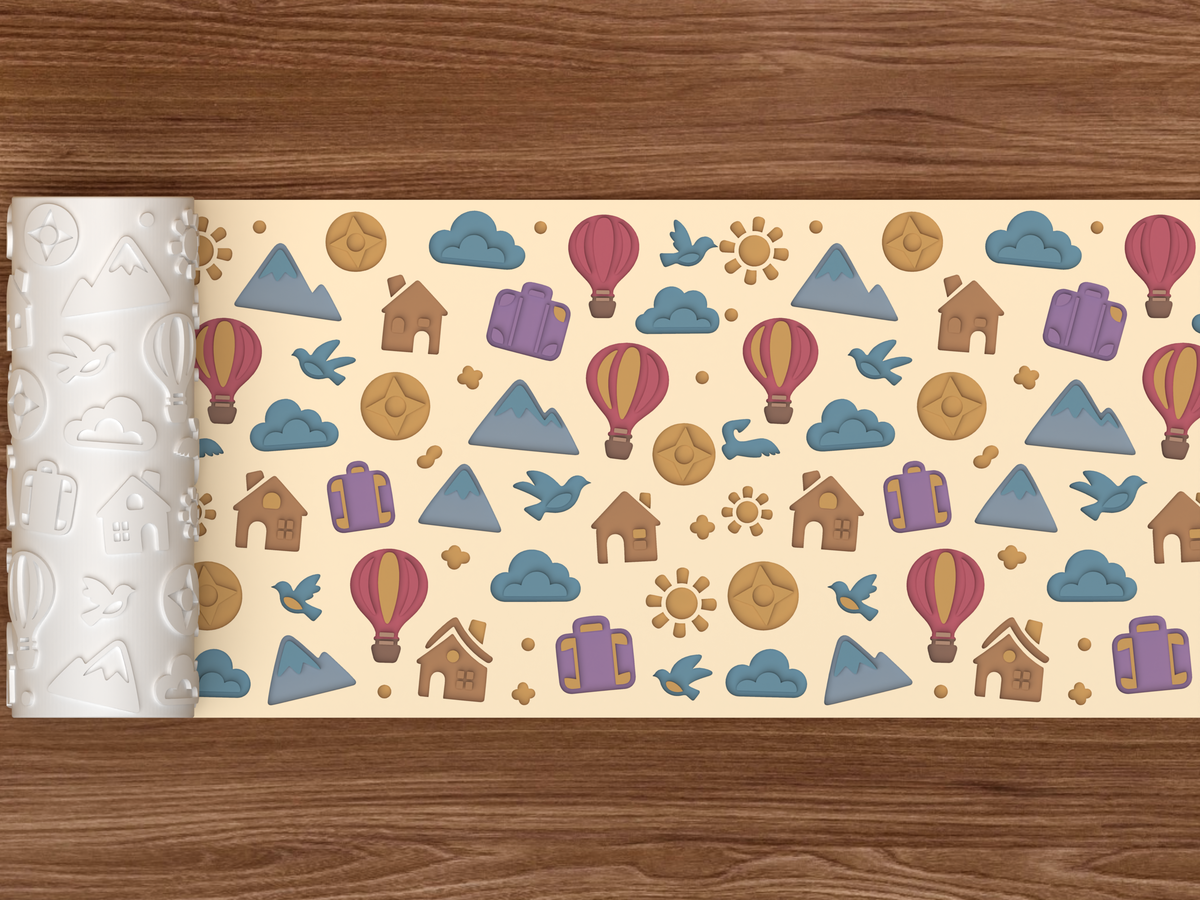 Hot Air Balloon Journey Textured Roller STL File - 02 wide shot deboss colored