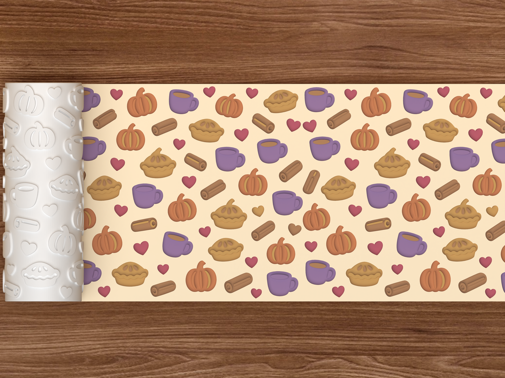 Cozy Fall Baking Textured Roller STL File - 02 wide shot deboss colored
