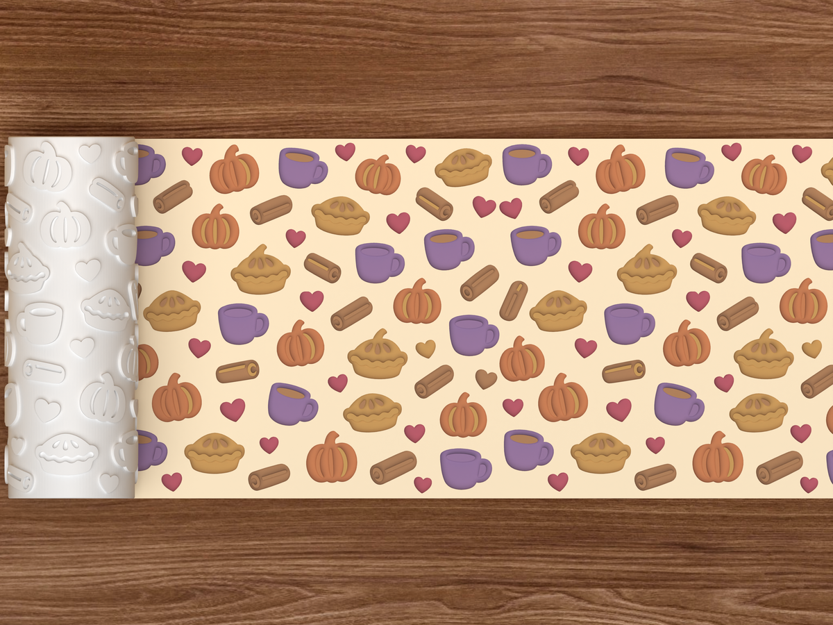 Cozy Fall Baking Textured Roller STL File - 02 wide shot deboss colored