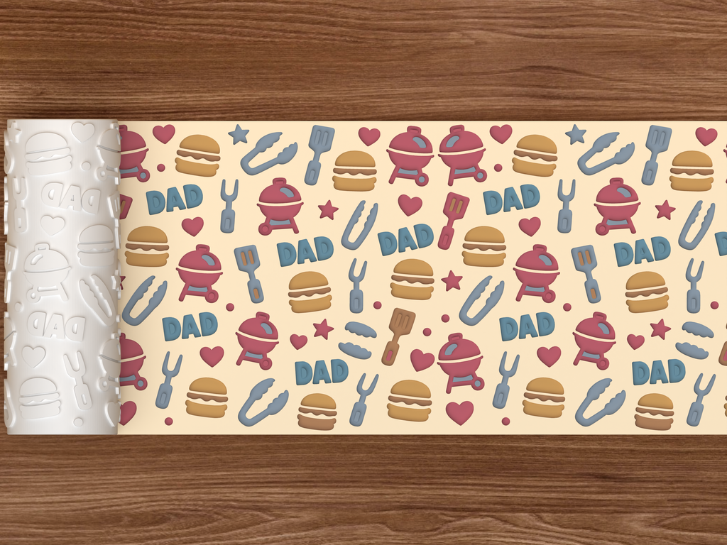 Father's Day BBQ Textured Roller STL File - 02 wide shot deboss colored