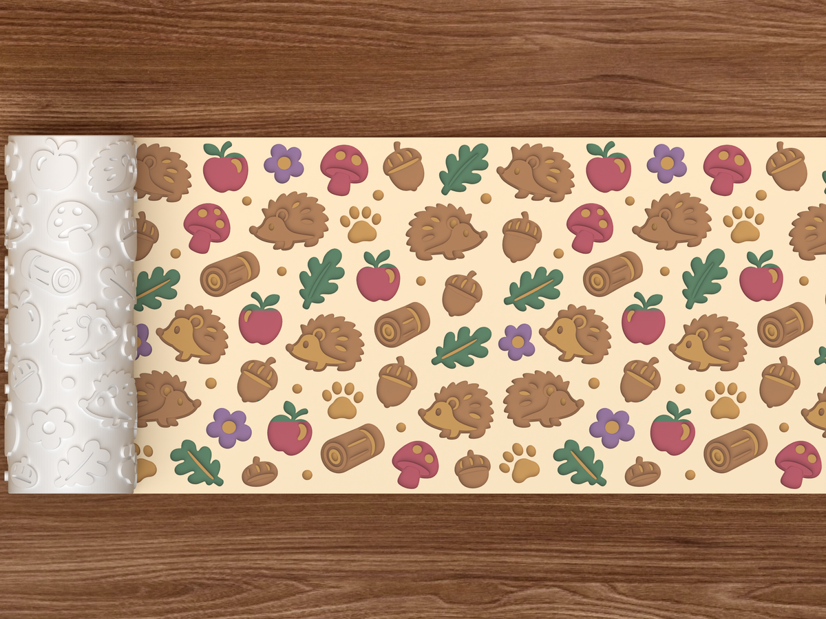 Hedgehog Woodland Textured Roller STL File - 02 wide shot deboss colored