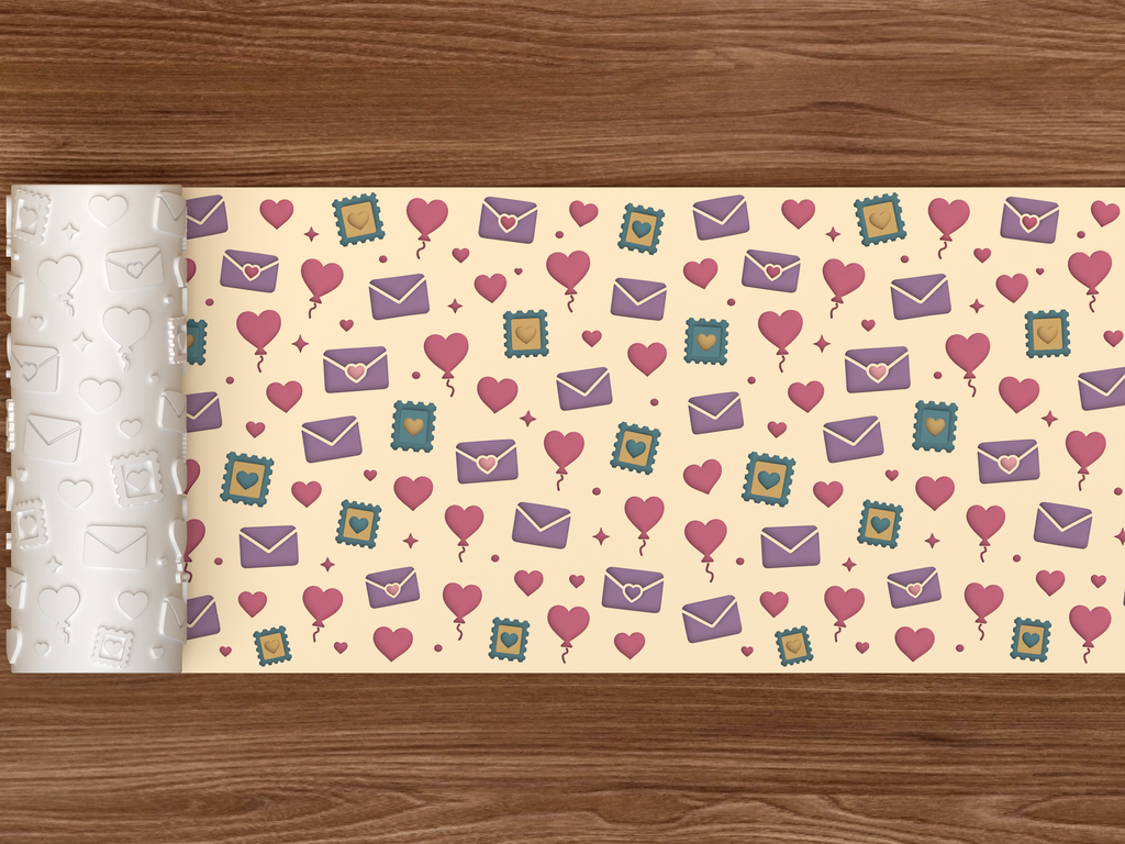 Valentine Love Letters Textured Roller STL File - 02 wide shot deboss colored