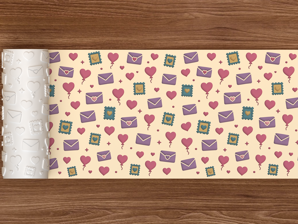 Valentine Love Letters Textured Roller STL File - 02 wide shot deboss colored