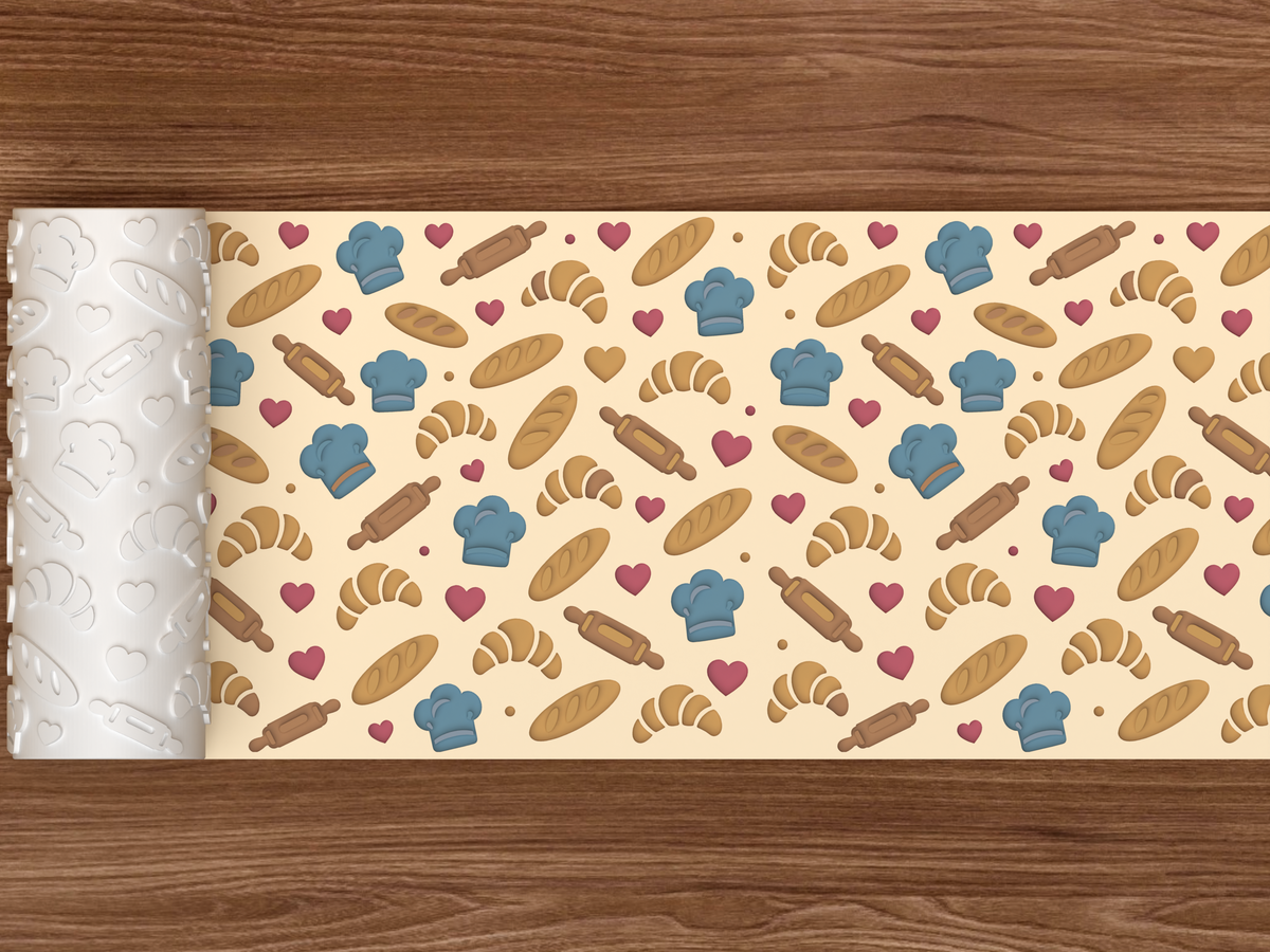 Bakery Pastry Textured Roller STL File - 02 wide shot deboss colored