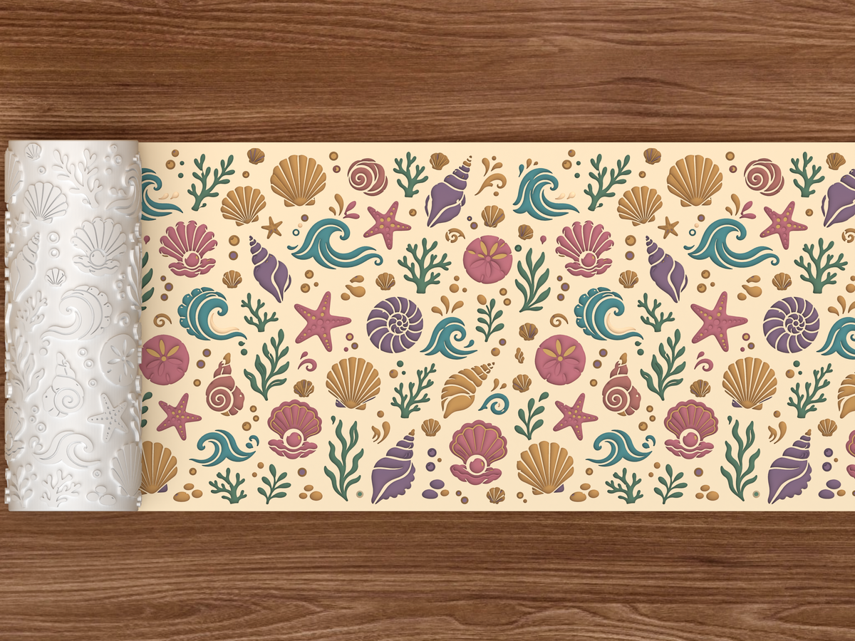 Ocean Shell & Wave Textured Roller - 02 wide shot deboss colored