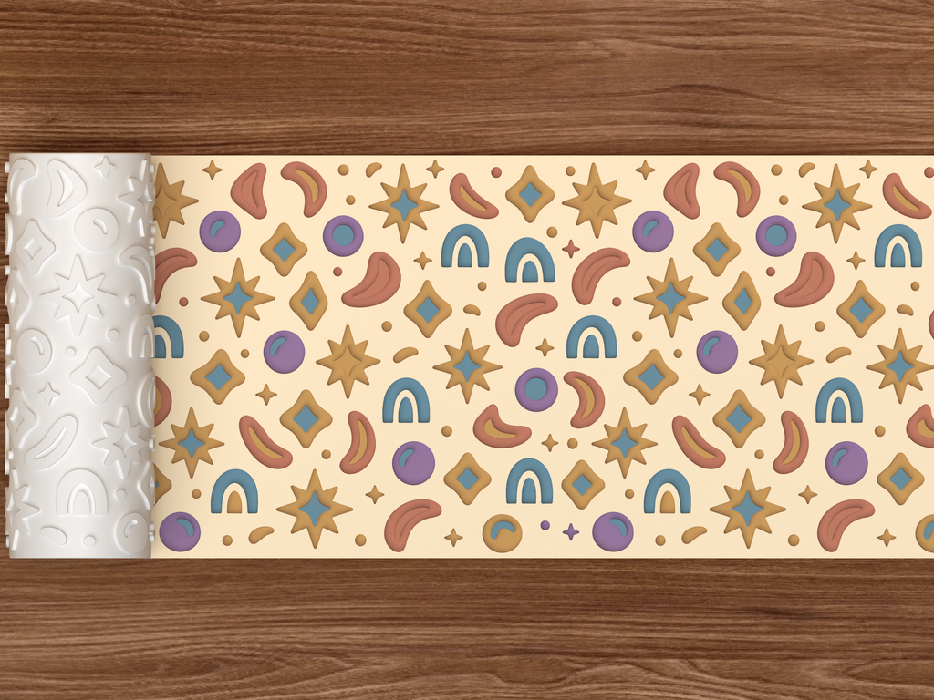 Boho Celestial Rainbow Textured Roller STL File - 02 wide shot deboss colored