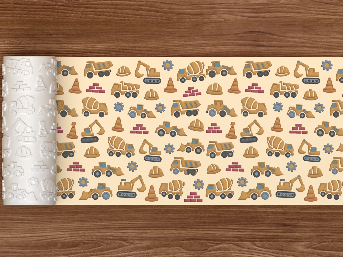 Construction Trucks Textured Roller STL File - 02 wide shot deboss colored