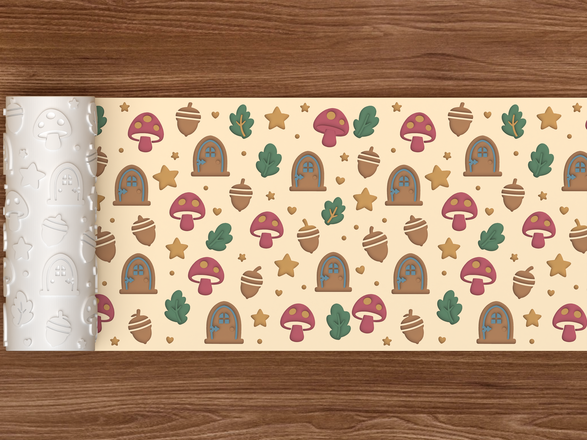 Woodland Fairy Garden Textured Roller STL File - 02 wide shot deboss colored