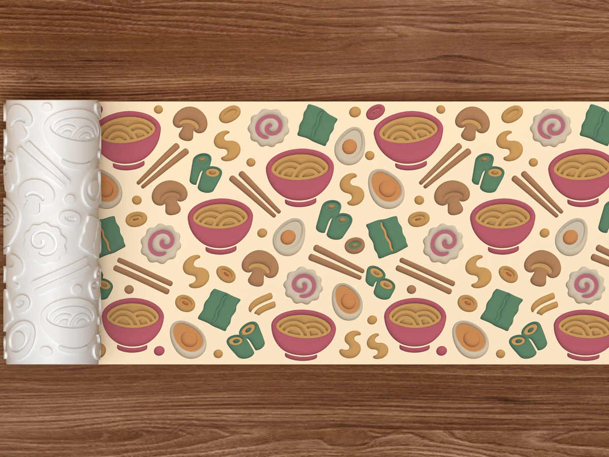Ramen Noodle Bowl Textured Roller STL File - 02 wide shot deboss colored