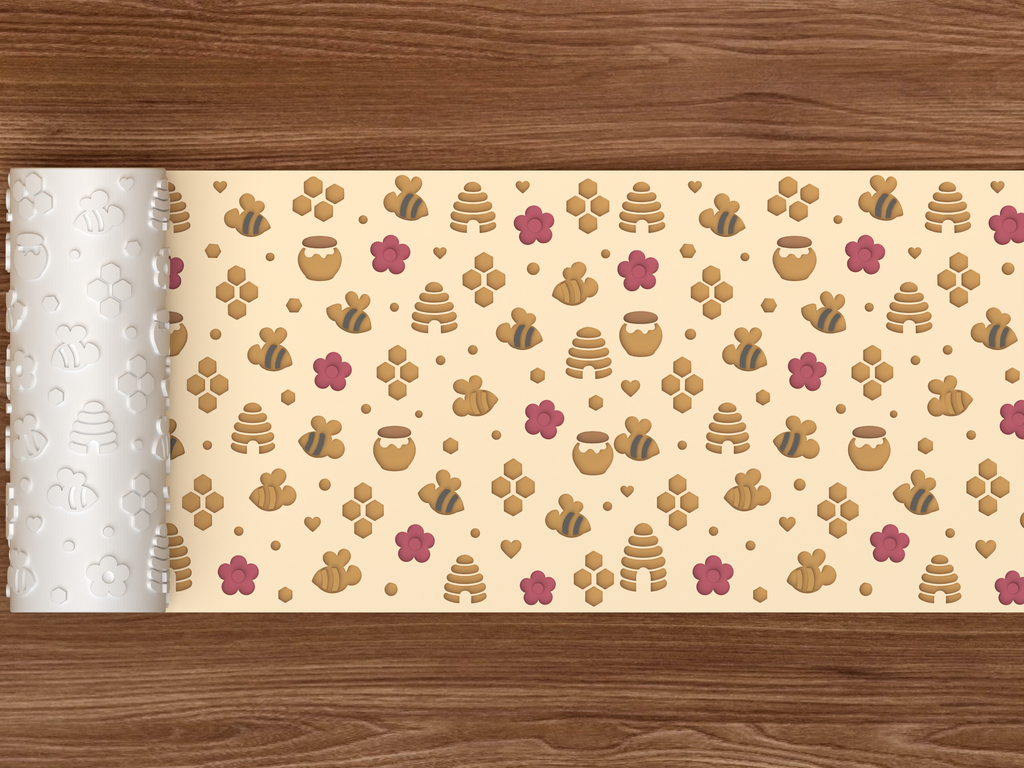 Honey Bee Garden Textured Roller STL File - 02 wide shot deboss colored