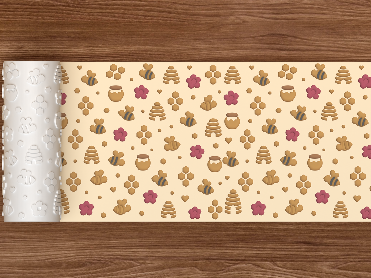 Honey Bee Garden Textured Roller STL File - 02 wide shot deboss colored
