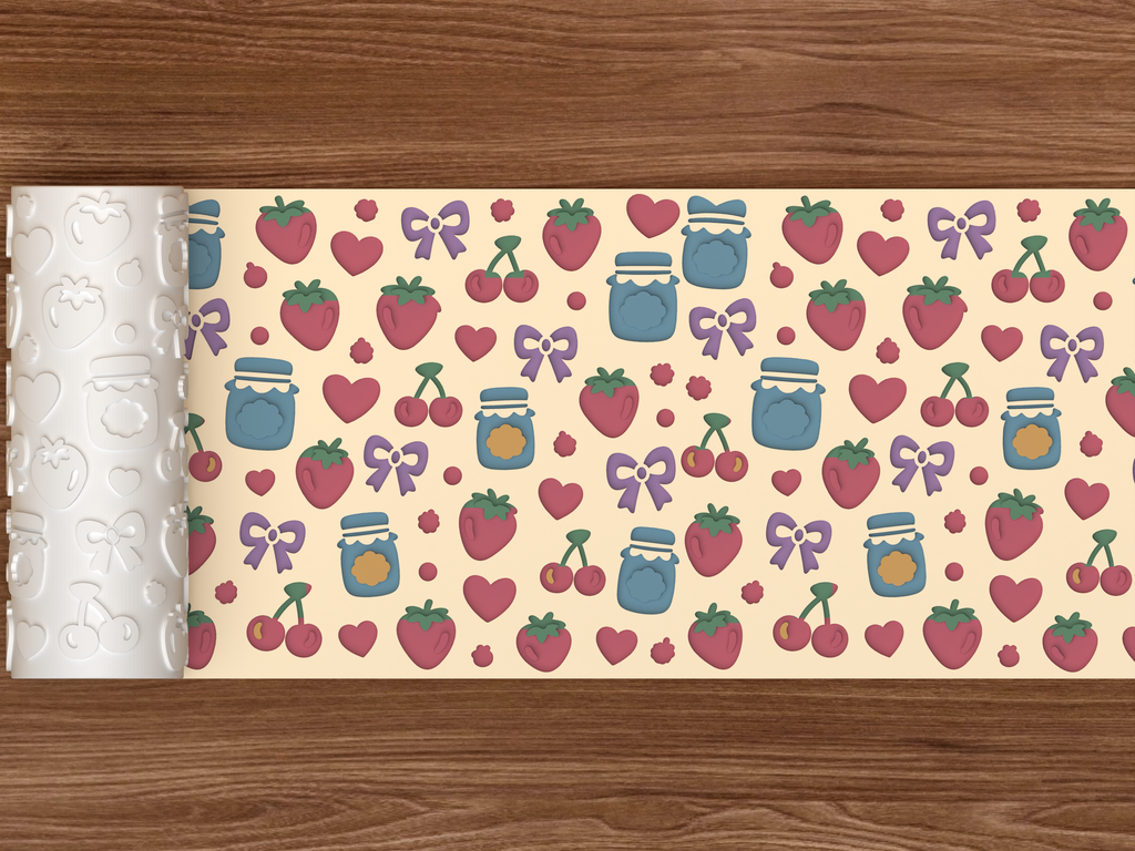 Berry Sweet Jam Textured Roller STL File - 02 wide shot deboss colored