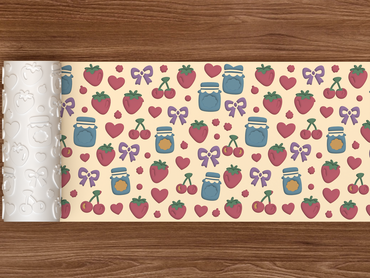 Berry Sweet Jam Textured Roller STL File - 02 wide shot deboss colored