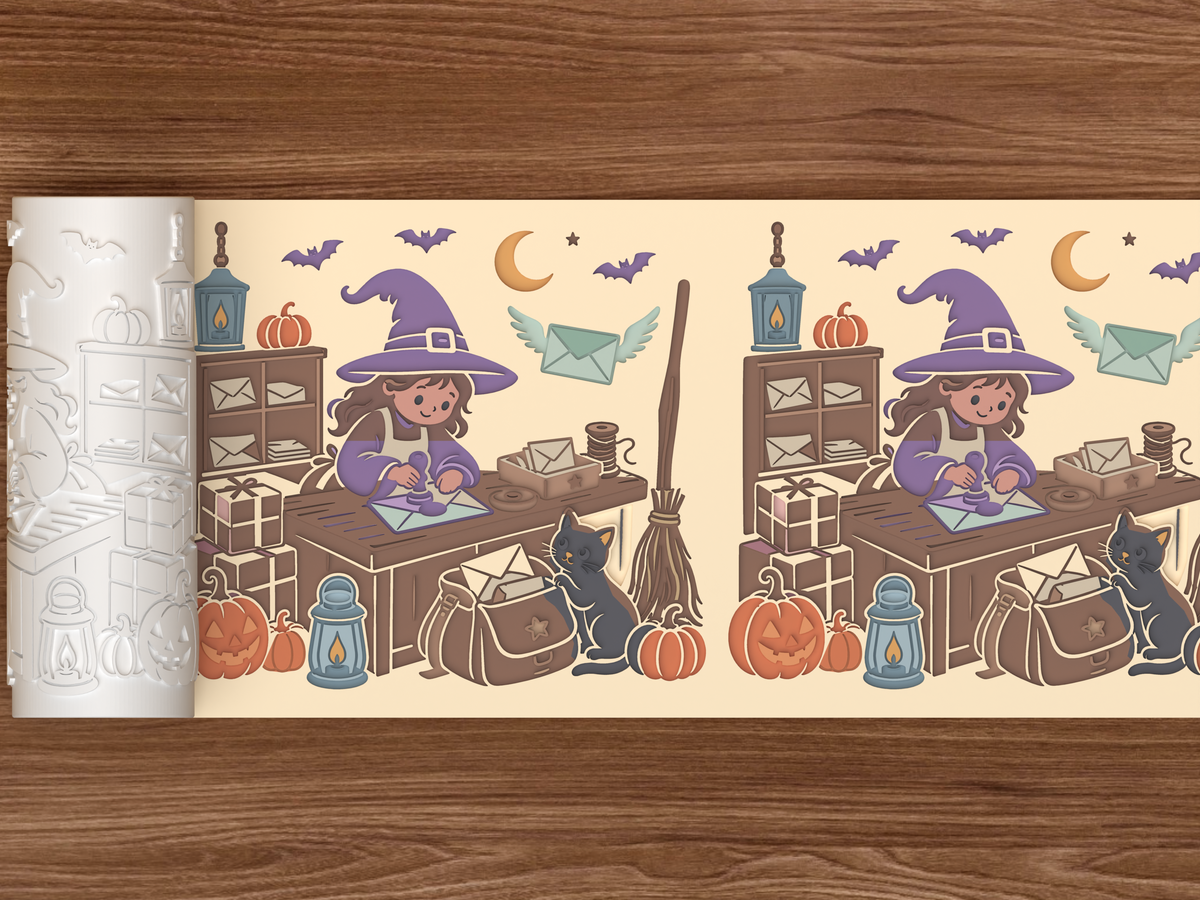 Witch Mailroom Corner Textured Roller STL File - 02 wide shot deboss colored