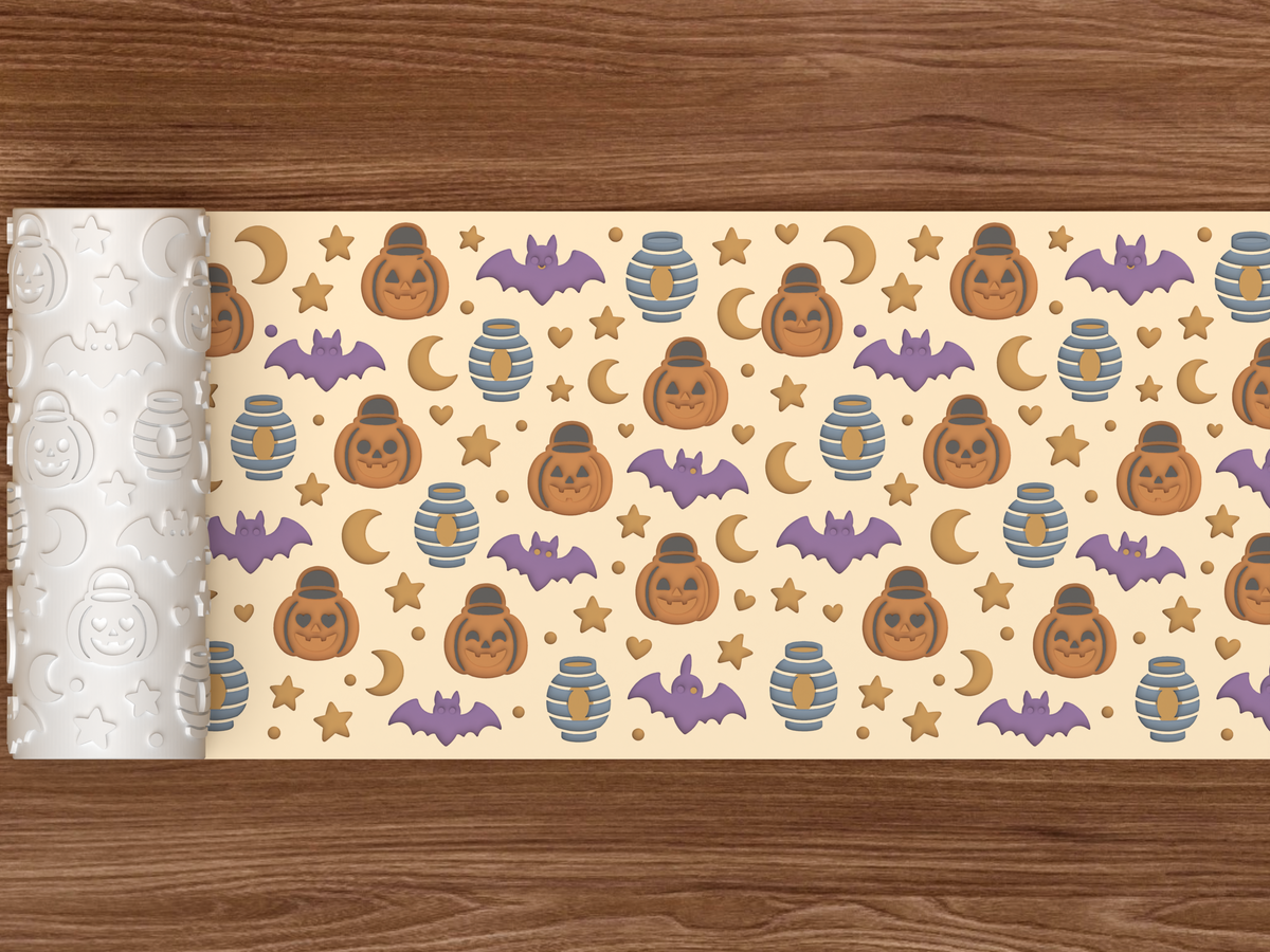 Pumpkin Lantern Parade Textured Roller - 02 wide shot deboss colored