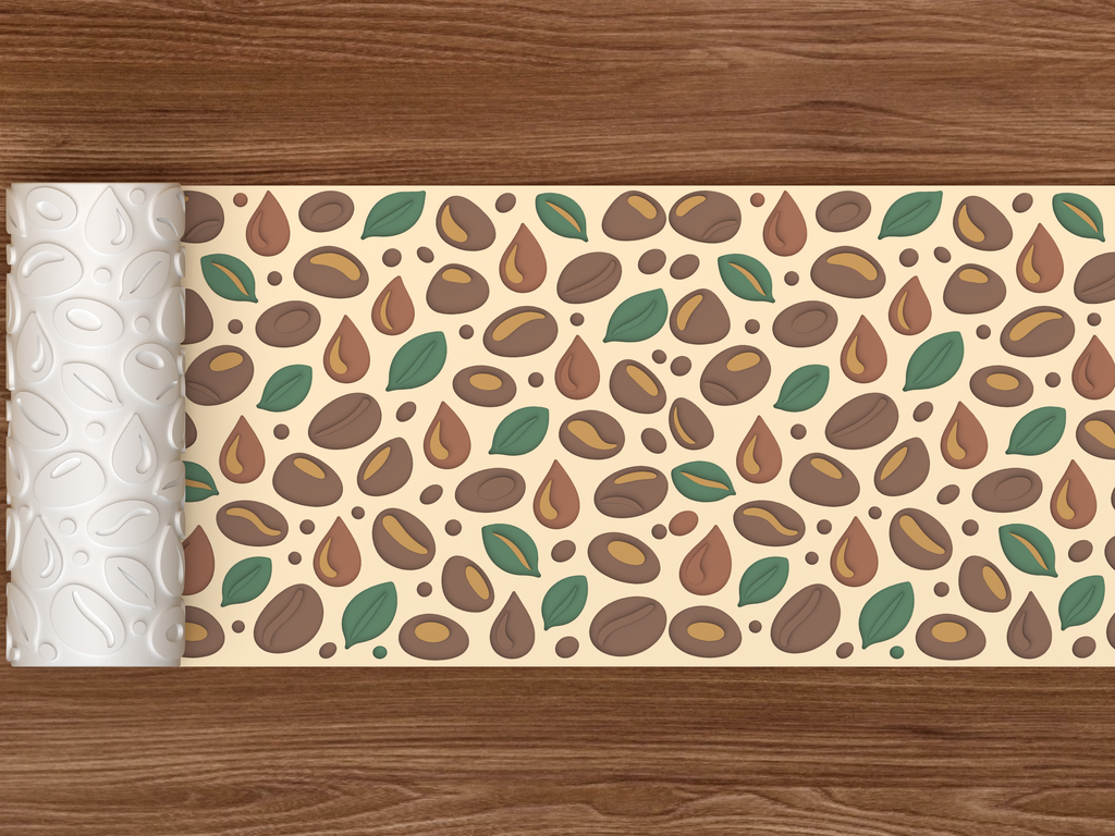 Coffee Bean Botanical Textured Roller STL File - 02 wide shot deboss colored