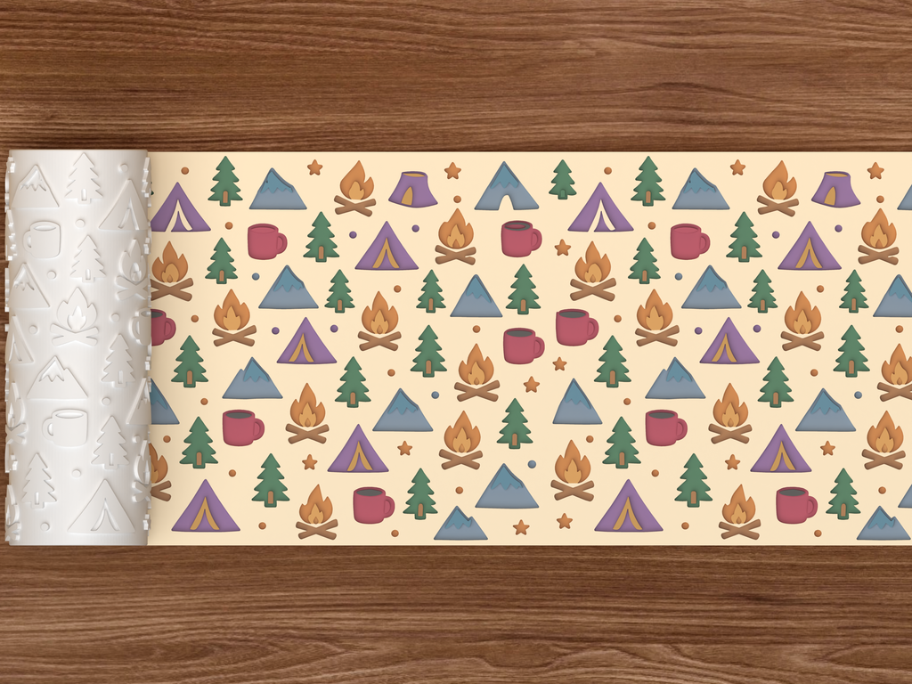 Camping Adventure Textured Roller STL File - 02 wide shot deboss colored