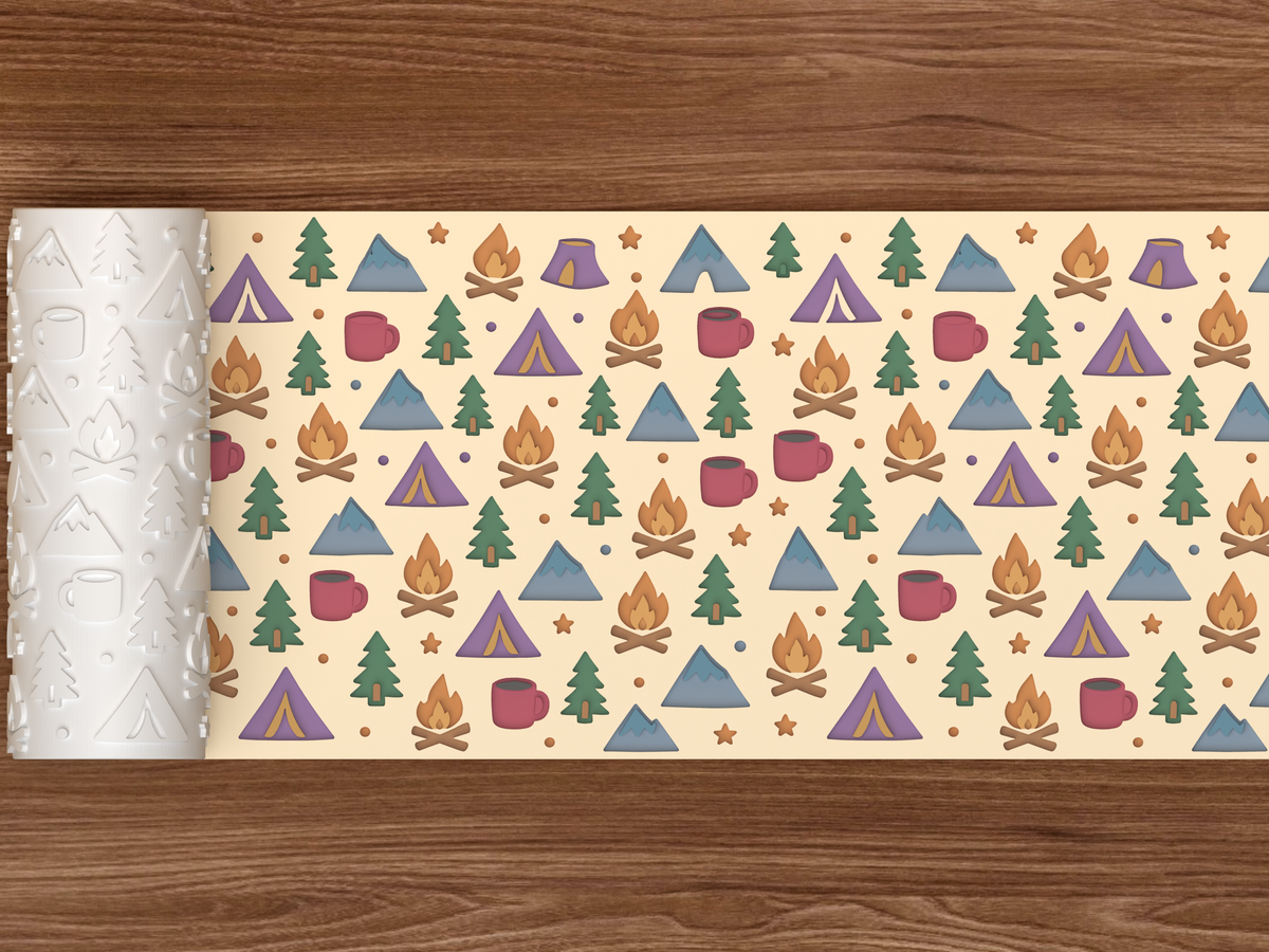 Camping Adventure Textured Roller STL File - 02 wide shot deboss colored