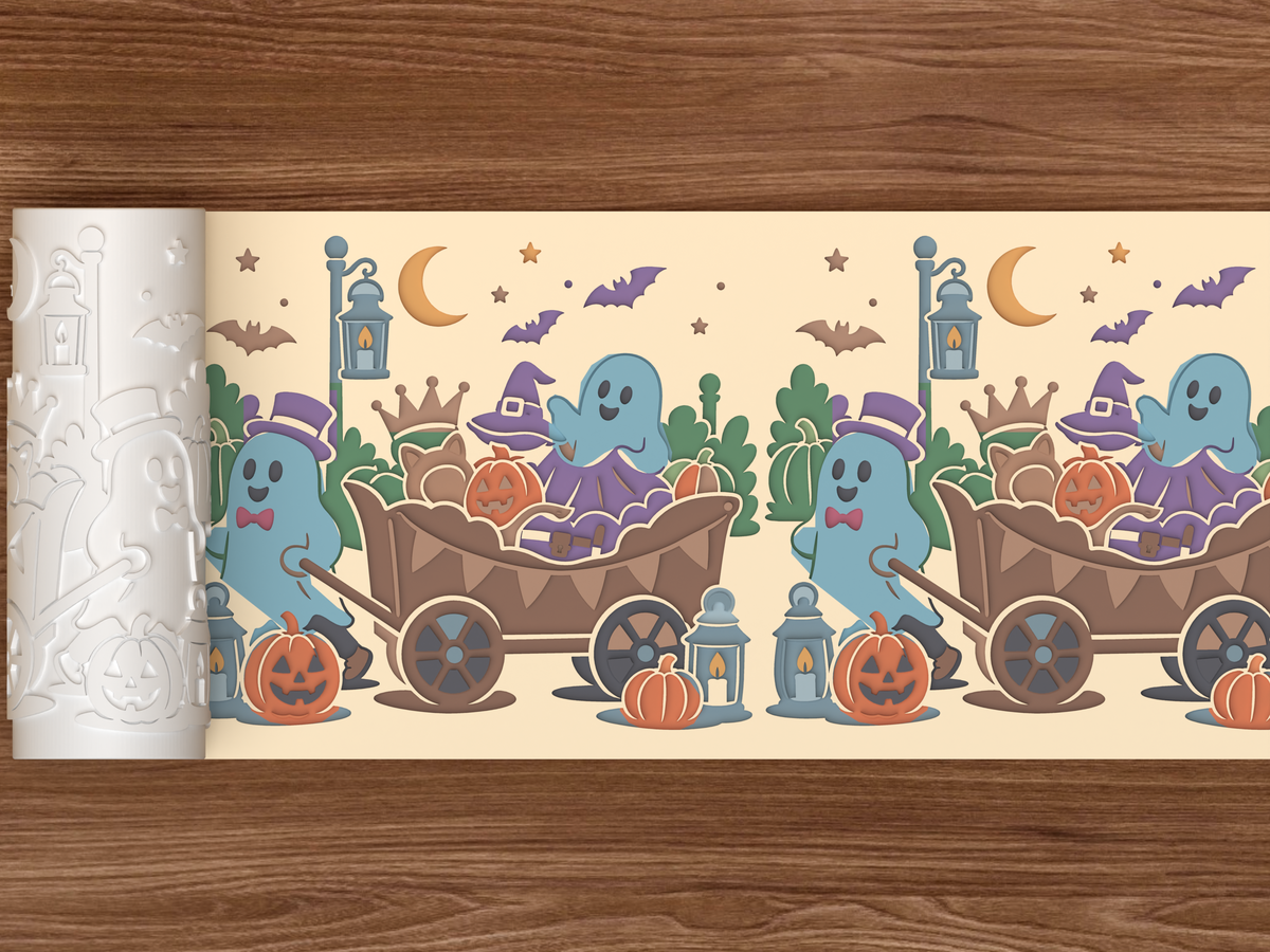 Costume Parade Wagon Textured Roller STL File - 02 wide shot deboss colored