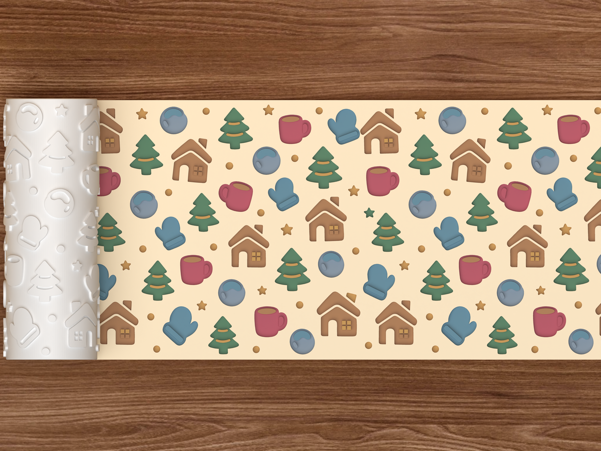 Cozy Winter Cabin Textured Roller STL File - 02 wide shot deboss colored