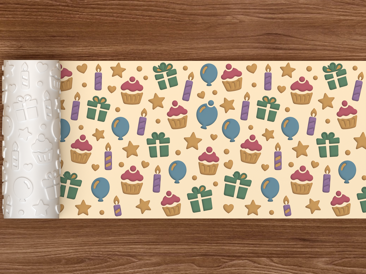 Birthday Party Celebration Cupcakes Textured Roller - 02 wide shot deboss colored