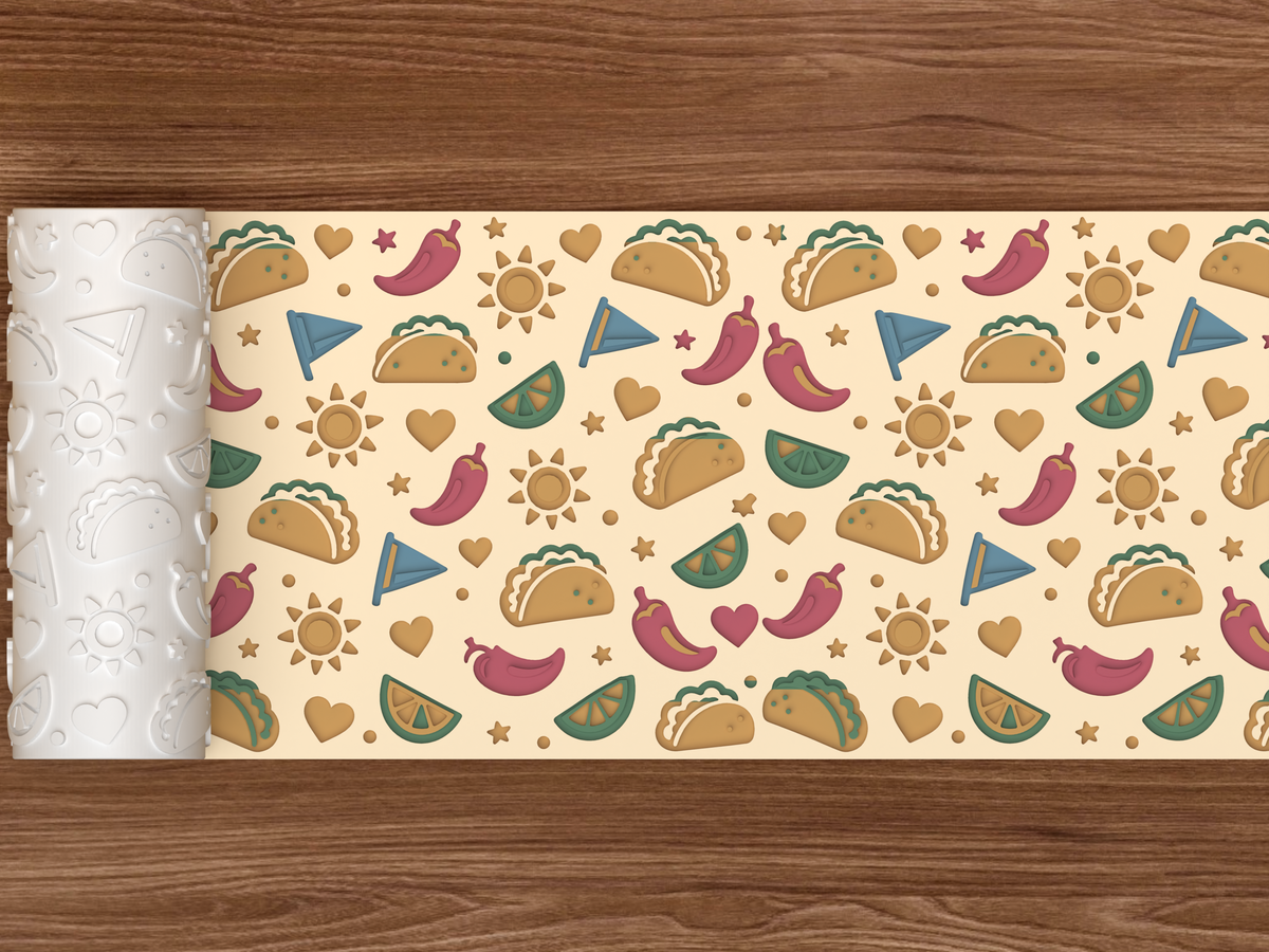 Taco Tuesday Fiesta Textured Roller - 02 wide shot deboss colored
