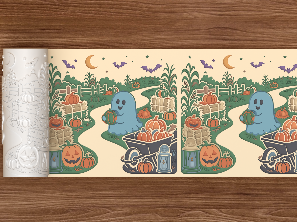 Pumpkin Patch Harvest Lane Textured Roller STL File - 02 wide shot deboss colored