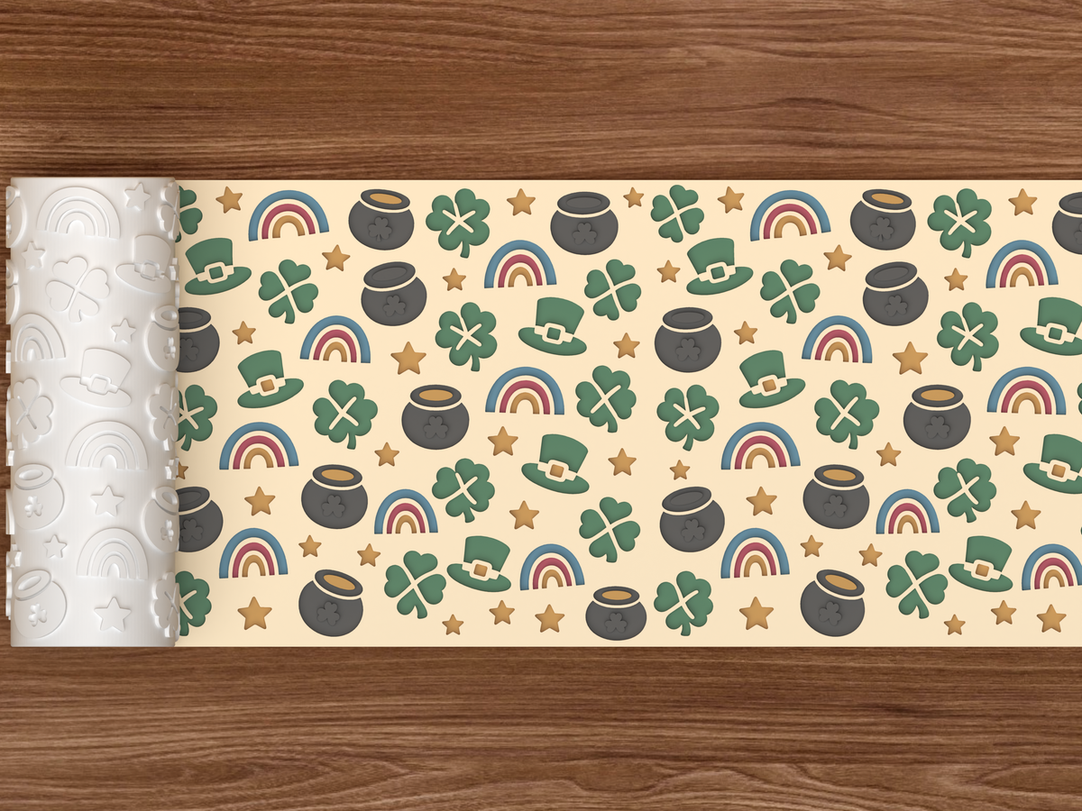 St Patrick's Day Textured Roller STL File - 02 wide shot deboss colored