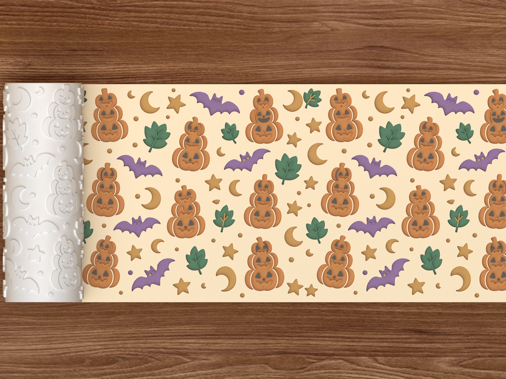 Jack O Lantern Stack Textured Roller STL File - 02 wide shot deboss colored