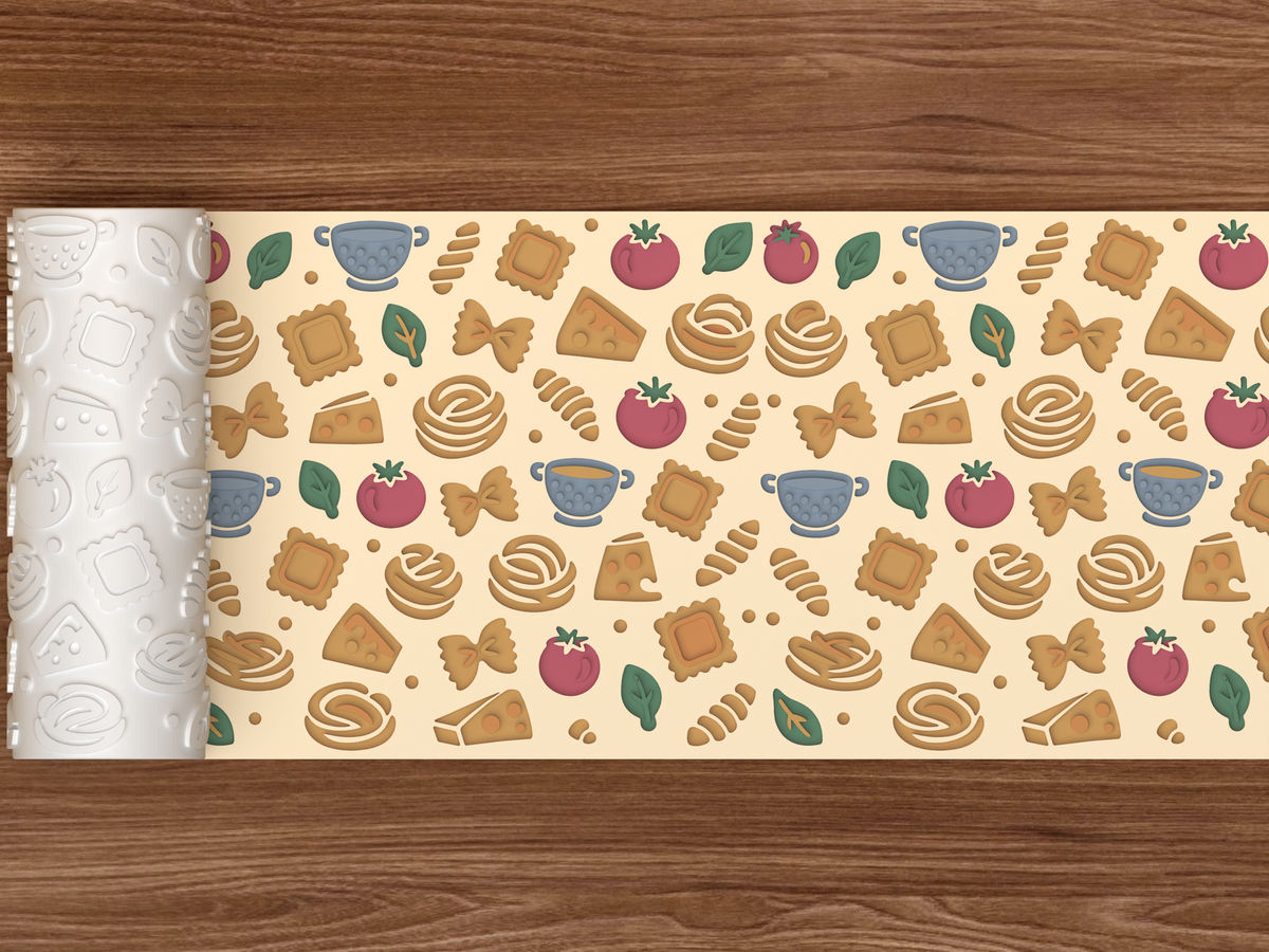 Pasta Night Textured Roller STL File - 02 wide shot deboss colored