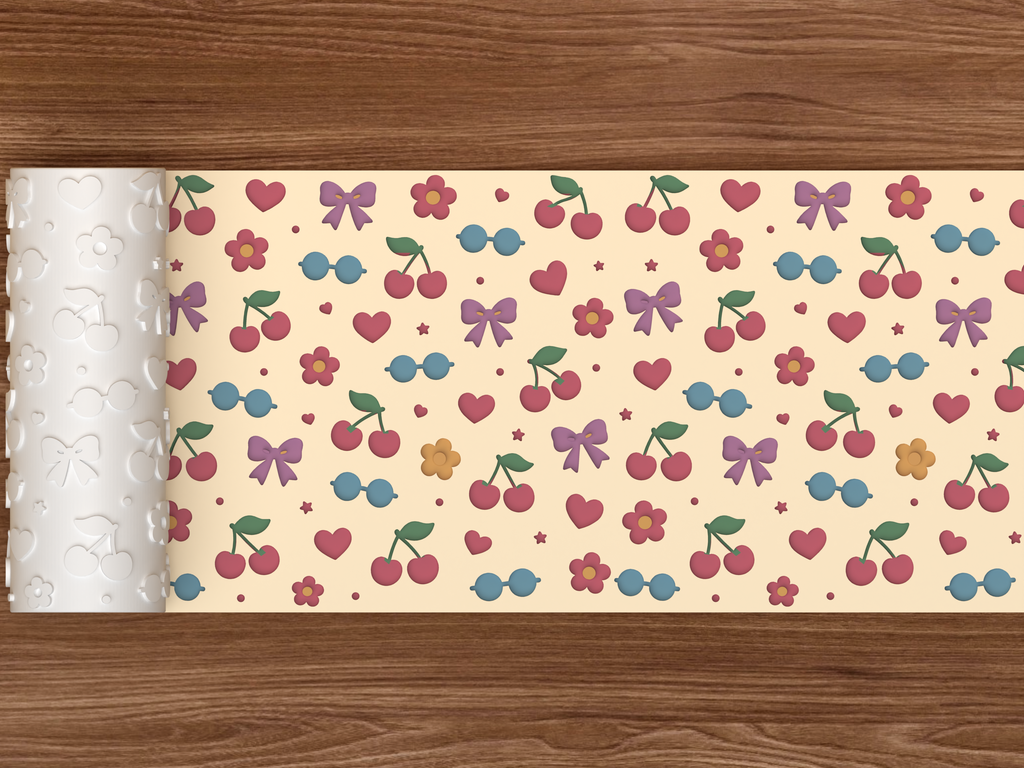 Cute Cherry Bow Textured Roller STL File - 02 wide shot deboss colored