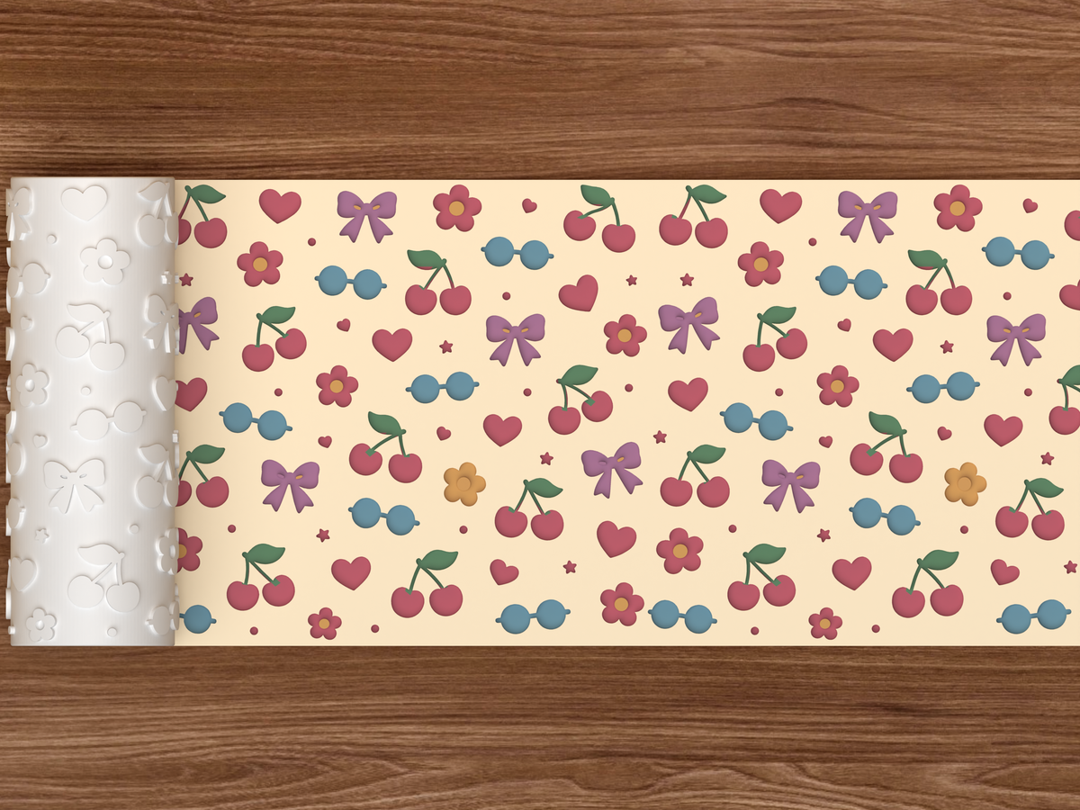 Cute Cherry Bow Textured Roller STL File - 02 wide shot deboss colored