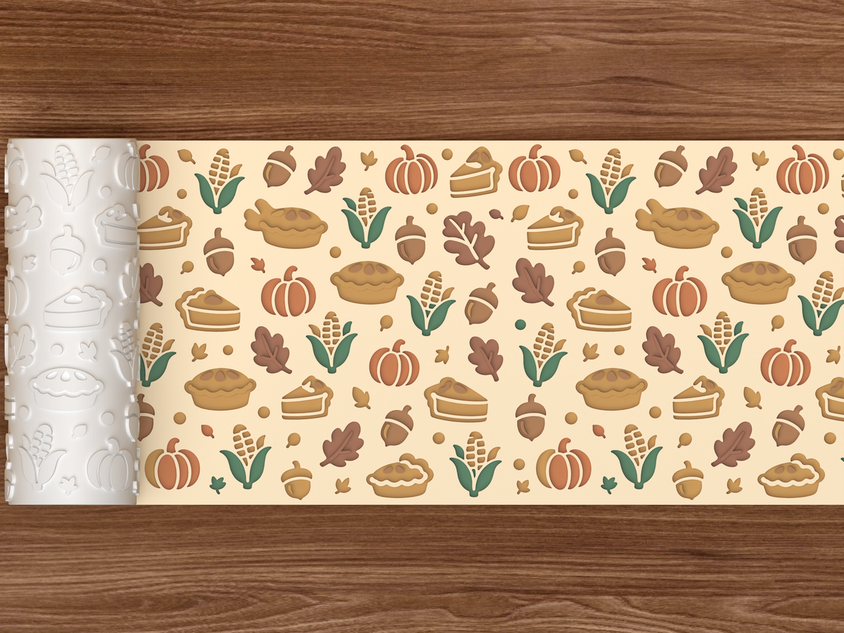 Thanksgiving Harvest Textured Roller STL File - 02 wide shot deboss colored