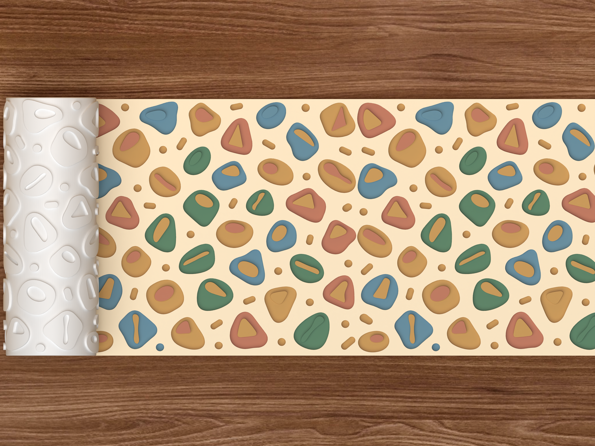 Mid Century Abstract Pebble Textured Roller - 02 wide shot deboss colored