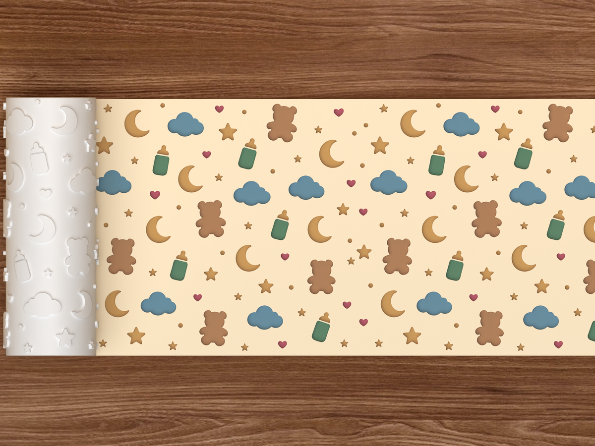 Baby Nursery Night Sky Textured Roller STL File - 02 wide shot deboss colored