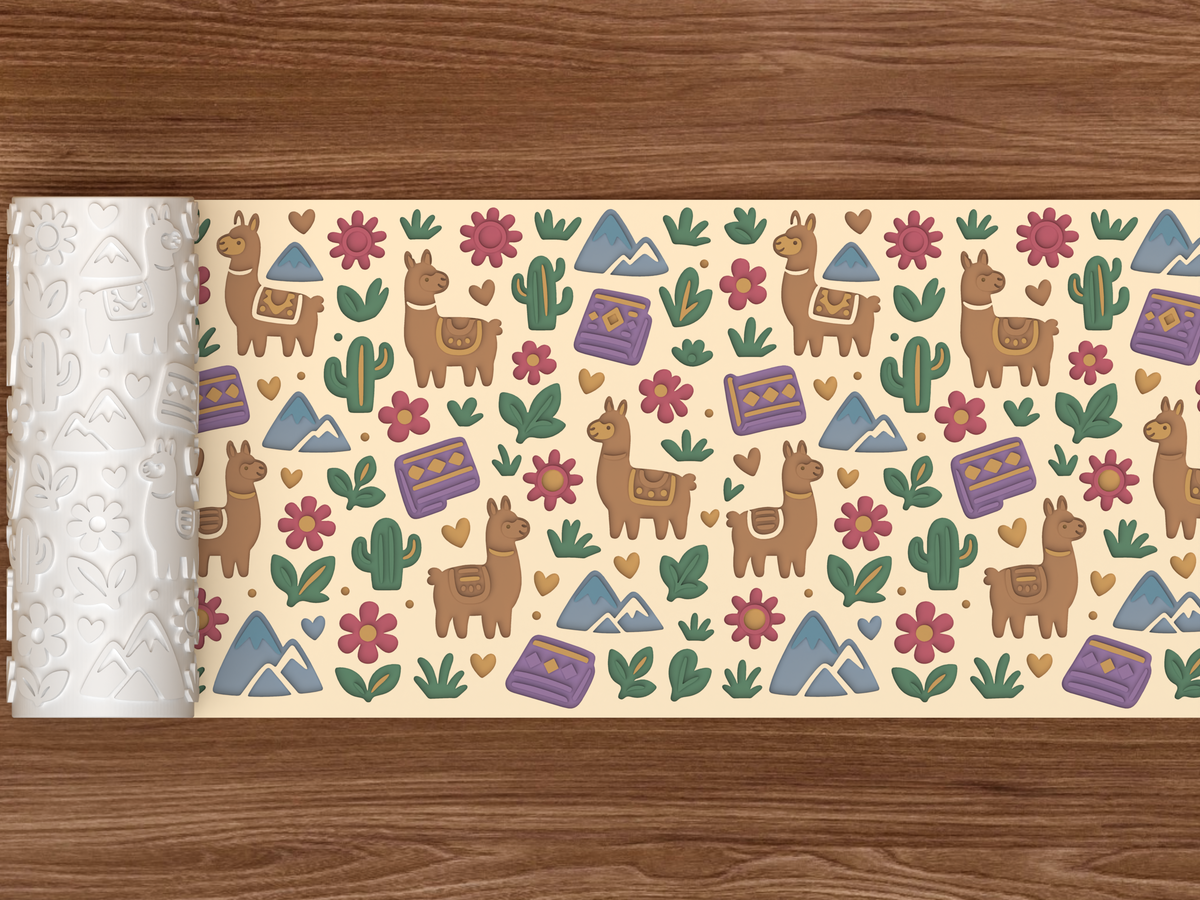 Llama Meadow Textured Roller STL File - 02 wide shot deboss colored