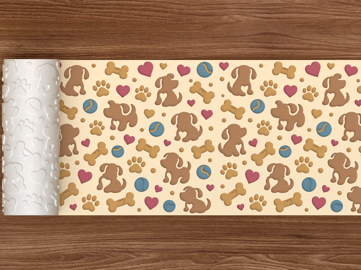 Puppy Love Textured Roller STL File - 02 wide shot deboss colored