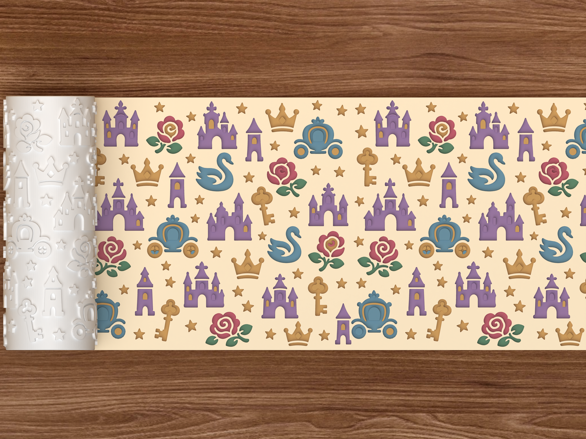 Fairytale Cae Textured Roller STL File - 02 wide shot deboss colored