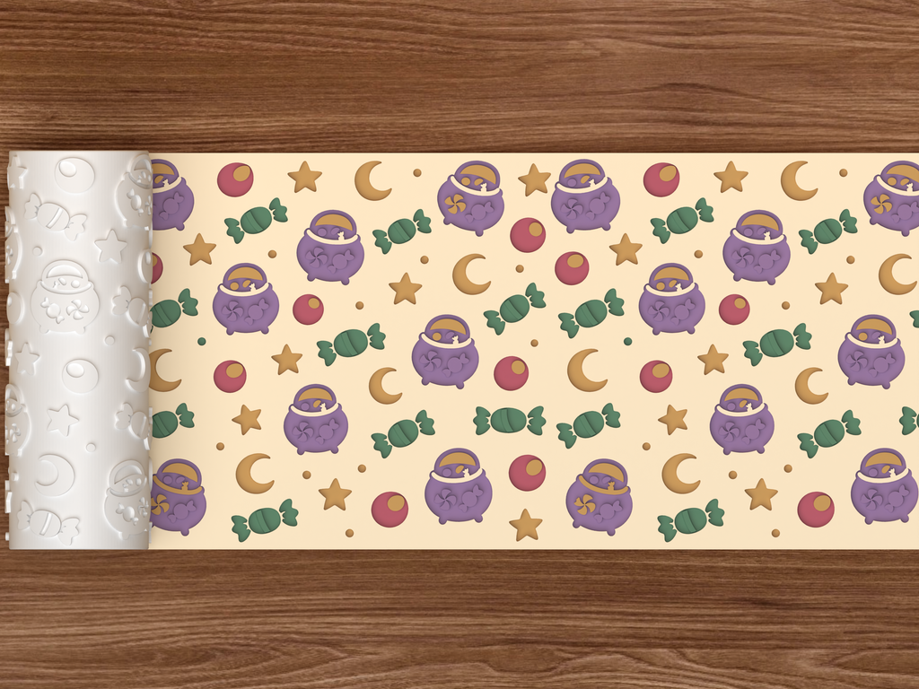 Candy Cauldron Textured Roller STL File - 02 wide shot deboss colored