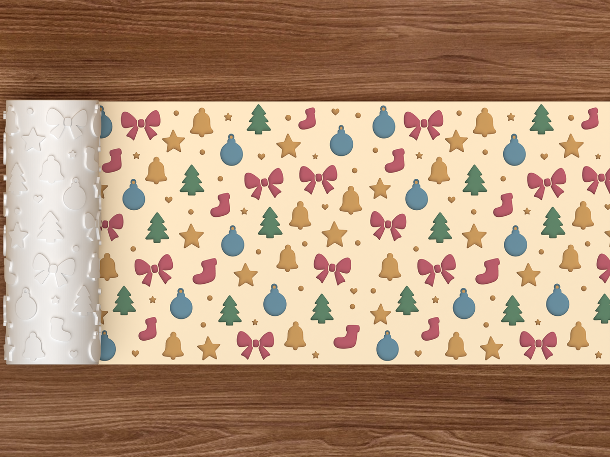 Christmas Ornaments Textured Roller STL File - 02 wide shot deboss colored