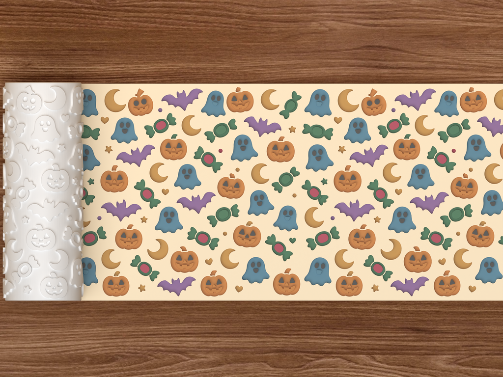 Cute Halloween Textured Roller STL File - 02 wide shot deboss colored