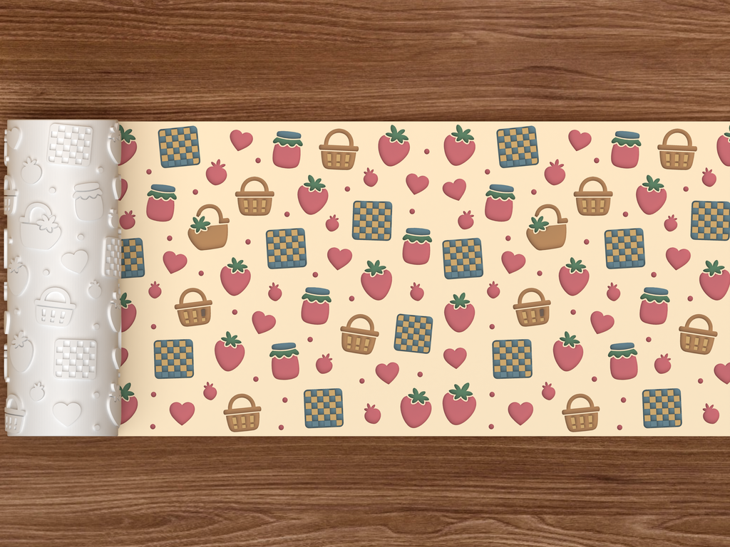 Strawberry Picnic Textured Roller STL File - 02 wide shot deboss colored